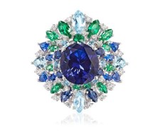 3.87CT Lab-Created Sapphire 4.95 CT Multi Gemstone Attractive Floral Halo Ring