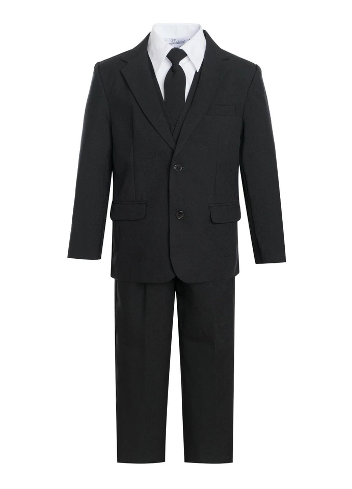 Slim Bebé Niños Niños Nupcial Formal Traje 5 piezas Conjunto Abrigo, Chaleco, Pantalón, Camisa, Corbata con clip Foto 3 de 4