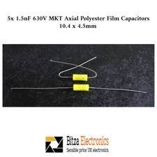 Image of 5x Branded MKT 1.5nF 630V Metallized Polyester Film Capacitor 10.4x4.5mm Axial