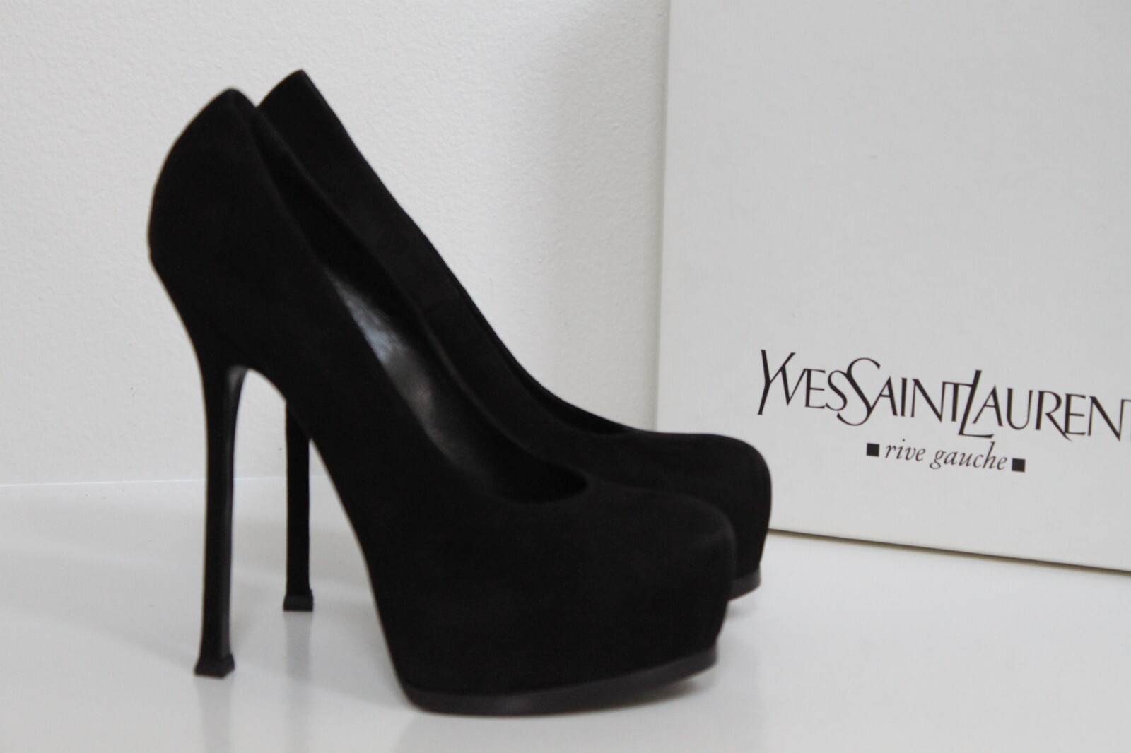 Nuova scarpa 9 5 39 5 Yves Saint Laurent Tribtoo nera scamosciata plateau pompa YSL