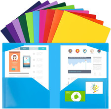 100Pcs Plastic Folders with Pockets, Heavy Duty Pocket Folders with 4 Pockets fo