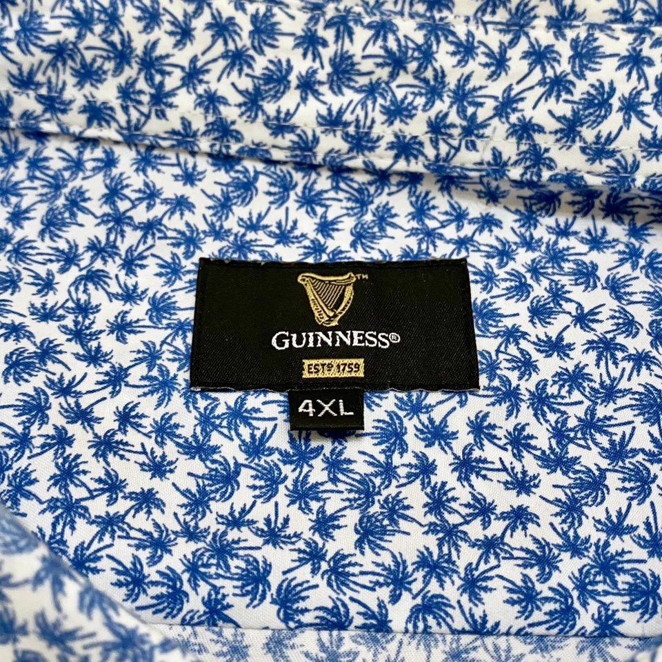 GUINNESS Shirt Mens Size 4XL Blue Palm Tree Floral Pattern Short Sleeve - Image 4 of 4