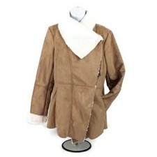 Style & Co Beige Cream Faux Suede Fur Drape Coat Womens Medium Nwt