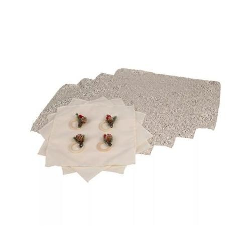 12-Piece Christmas Placemat & Napkin Ring Set Dining Table Holiday Xmas Felt Red