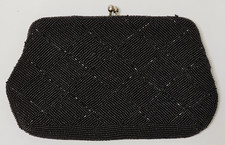 Vintage Black Fully Beaded Clutch Hand Made in JAPAN Sparkly Diagonal Design EUC