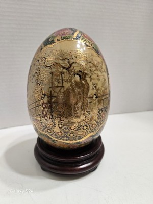 Vintage Handpainted Ceramic Decorative Egg In The '' ROYAL SATSUMA '' STYLE...