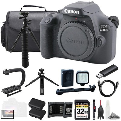 Canon EOS 4000D / T100 Digital Camera +32GB +Ext Batt+ LED Light- ULTIMATE Kit