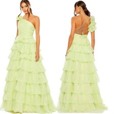 New Mac Duggal One Shoulder Ruffle Tiered Ballgown Pistachio Womens Size 4