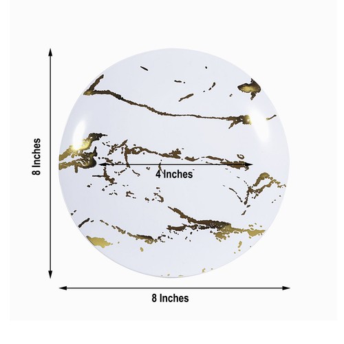 50 White Gold 8" Marble Round Salad Disposable Plates Party Wedding Catering - Picture 4 of 8