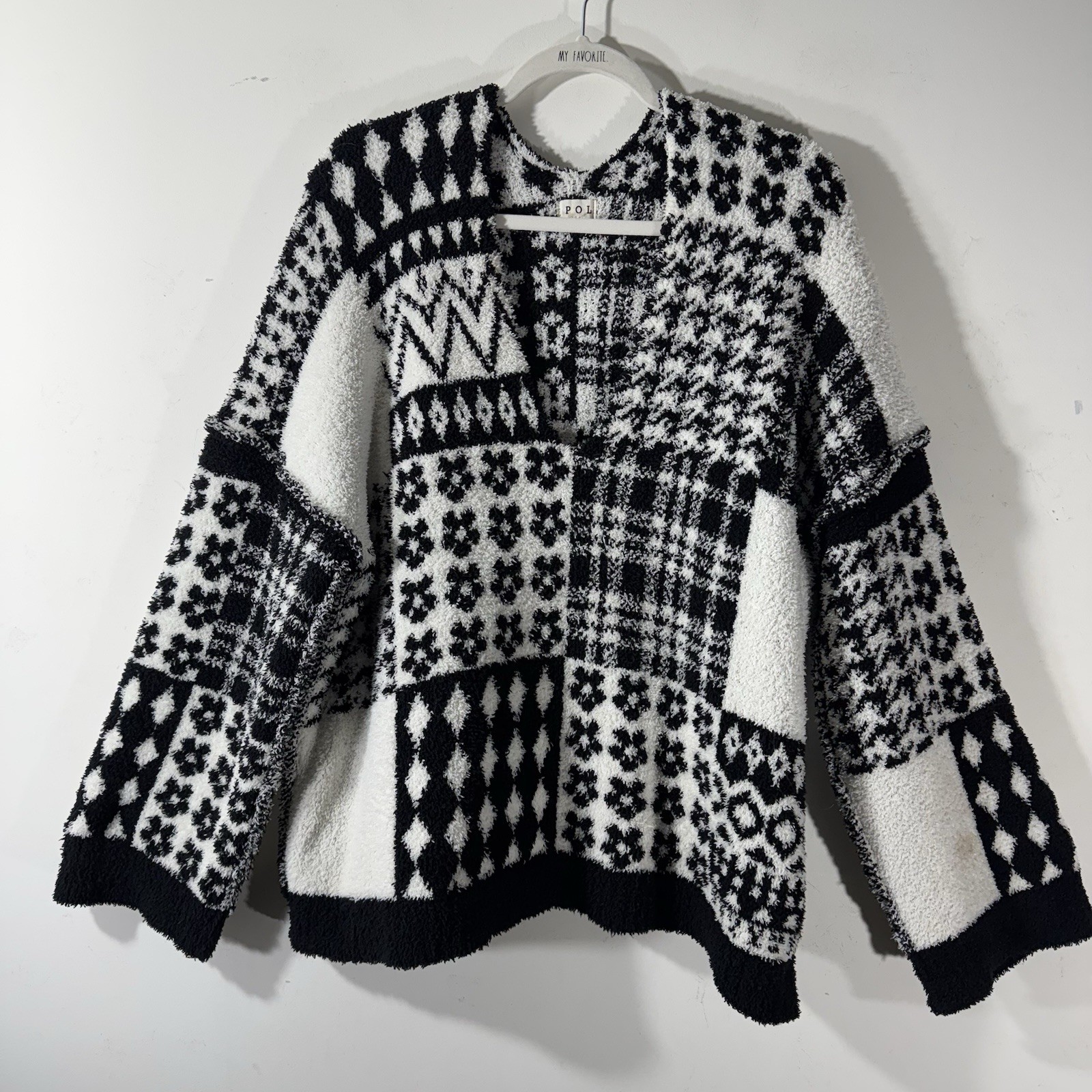 POL Plush Patchwork Sweater Size Medium Black and… - image 1