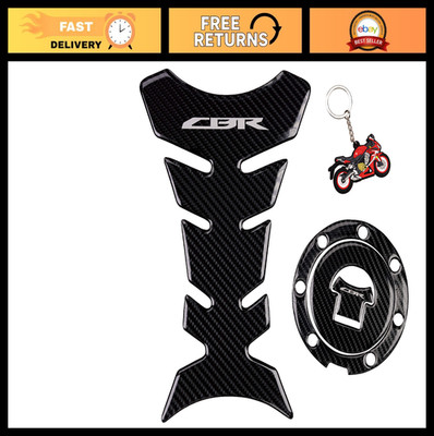 Carbon Fiber Look Fuel Gas Tank Cap Protector Decal Stickers with Keychain - 3PC