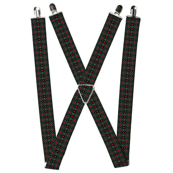 Buckle-Down Suspenders, Geometric Black Forest Green Red 1.5-Inch Wi (Us Import)-image
