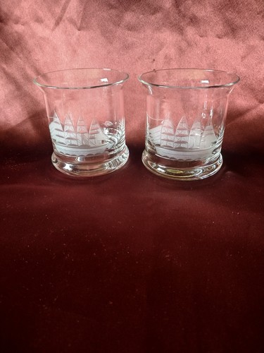 Vintage Toskana handgeätzt Kristall Clipper Schiff Whisky Steine Glas Rumänien GS - Bild 4 von 14