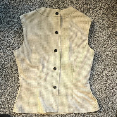 #ad 1950’s abbé michael ltd Vintage Polka Dot Sleeveless Button Back Top Ivory Black $50.00