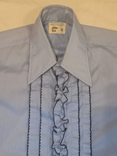 Vintage AFTER SIX 70s Tuxedo Shirt Mens Blue Ruffle Point Collar Disco 15.5x.35