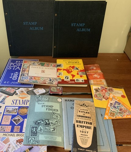 Stamp Collecting Kit  - Albums Stamps Packets Books Hinges Tweezers Magnifier