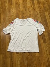 Blouse New White  Sz L  By Woman Within Flowe...