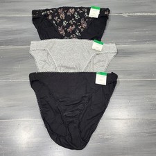 Charter Club Intimates Bikini Panties Underwear 3 Pair Black Floral Grey Large