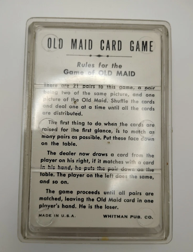 Juego de cartas vintage Old Maid años 60 Whitman #4492 con estuche de plástico COMPLETO Foto 2 de 3