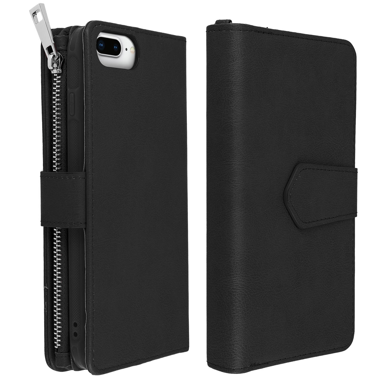 Coque portefeuille iPhone 8 Plus en cuir synthétique noir premium