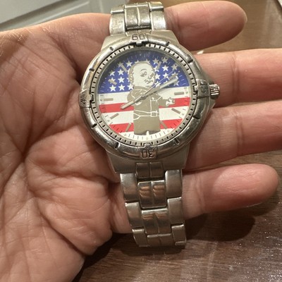 Working Lee Dungarees Watch Men Silver Tone Buddy Lee American Flag Dial