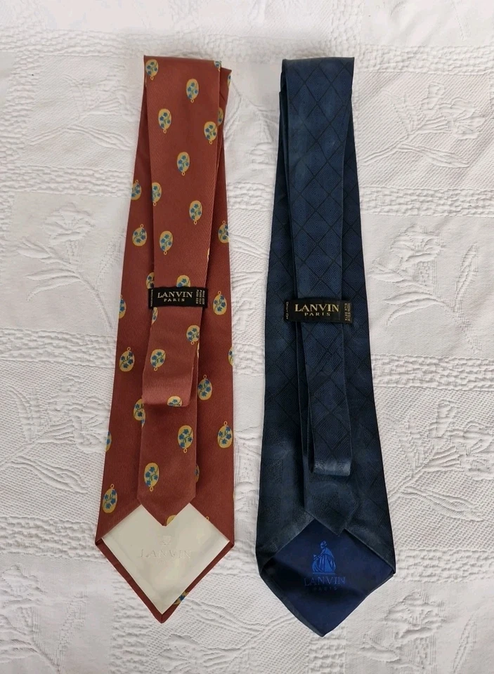 2 × Lanvin Paris Mens Brown/Blue Floral Patterned Classic 100% Silk Ties. - Image 2 of 4