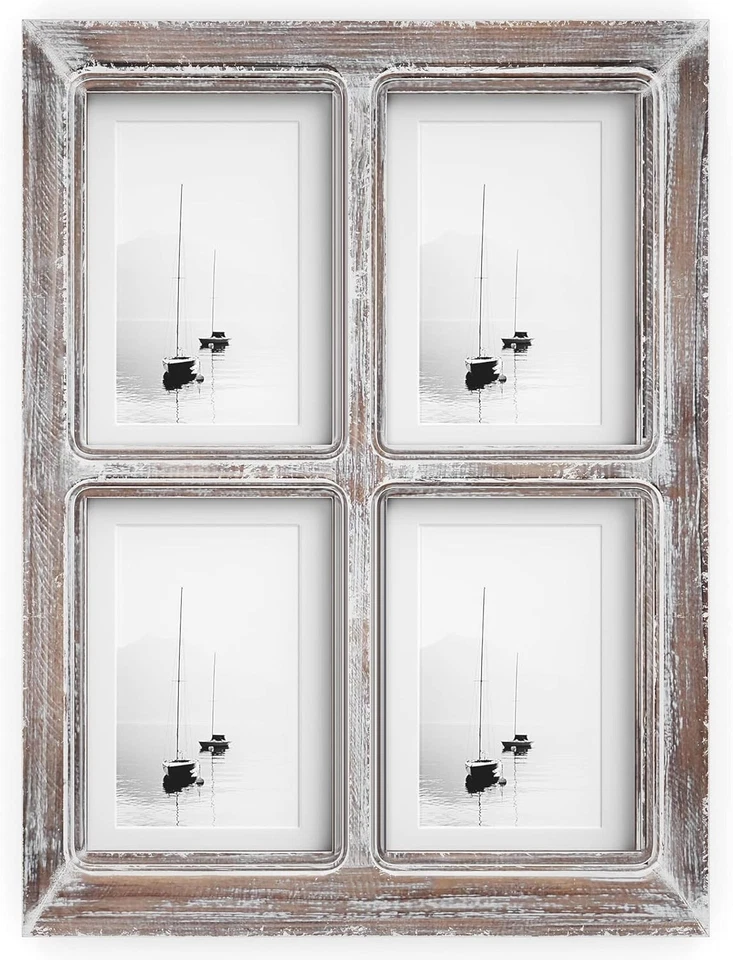 Elegant 4-Opening Rustic Wood Frame for 4x6 & 5x7 Photos - Wall Mount & Decorate - Image 3 of 4
