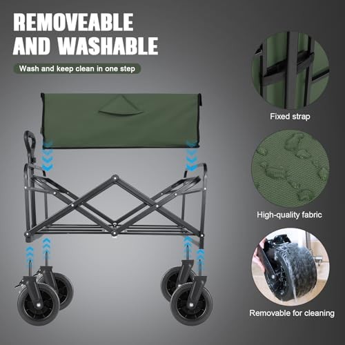 Carro de playa plegable plegable, carrito plegable con ruedas Verde botella