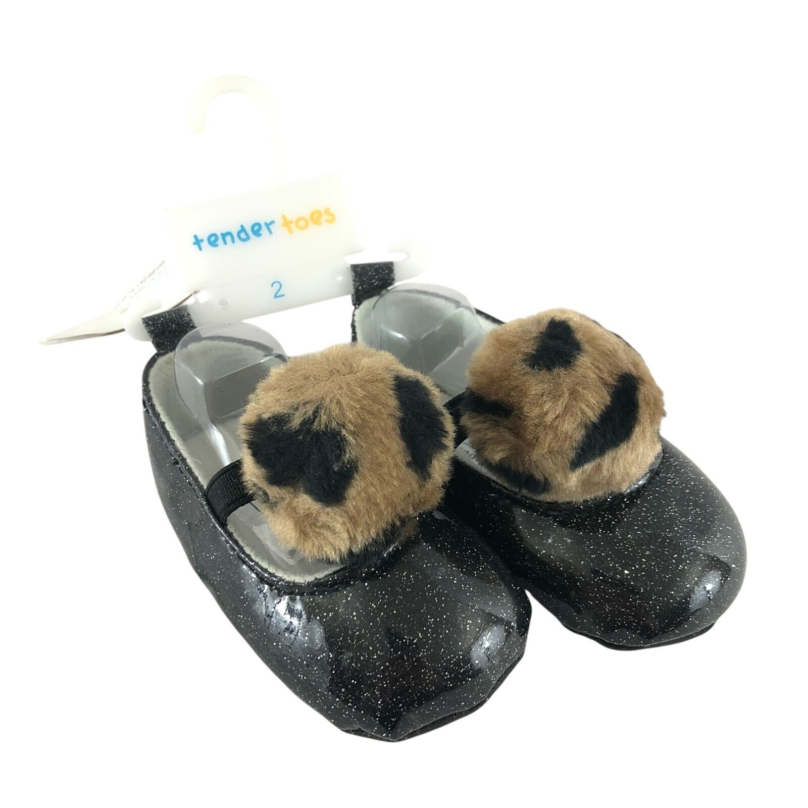 Soft Sole Mary Jane Black Glitter Pom Size 2