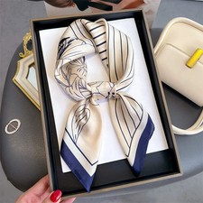 70 70cm Stripe Floral Print Silk Square Scarf for Women Neck Ties Soft Satin Hai