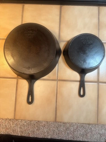 WAGNER WARE Sidney-O-Cast Iron Skillet (Set of 2)-#9 & #5-w/Heat Ring