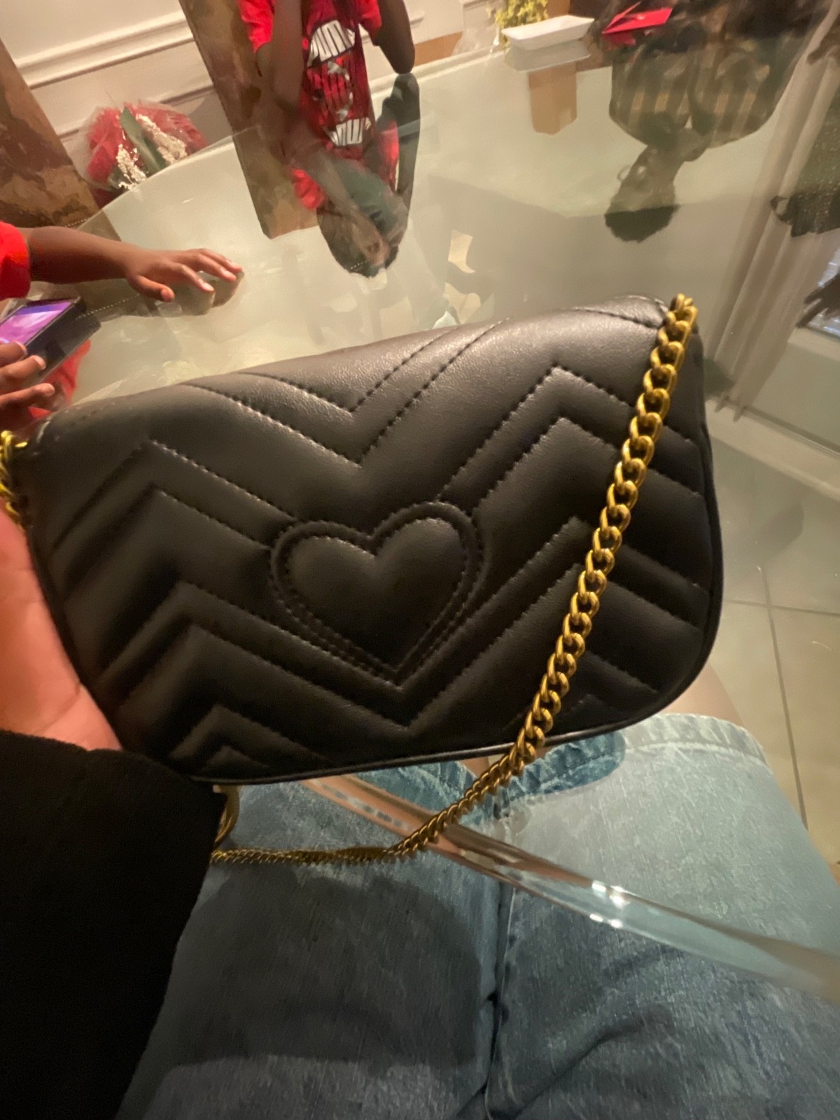Gucci GG Marmont Mini Black Matelasse Chevron Chain Shoulder Bag Gold Accents image 2