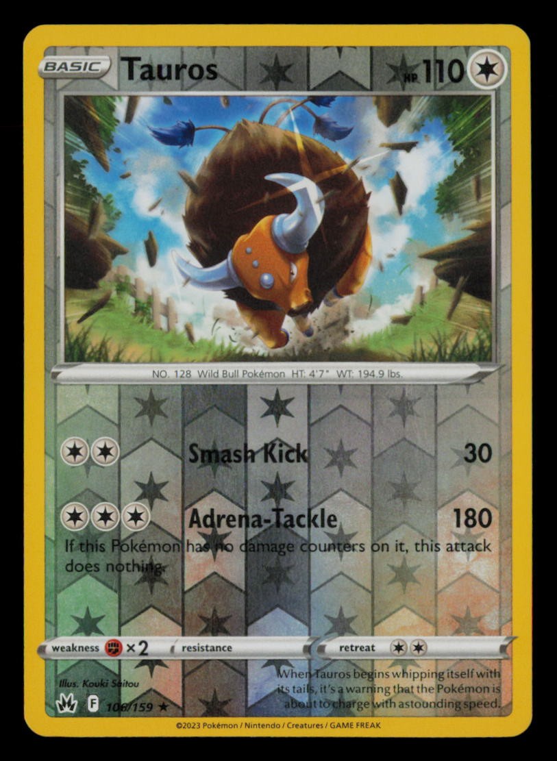 Tauros 106/159 Rare Crown Zenith Pokemon Reverse Holo Near Mint