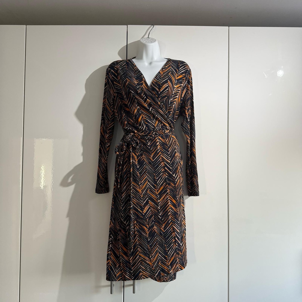 Hobbs Joyce Full Wrap Jersey Dress Navy Orange Print Size 16 Long