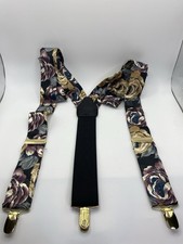 CAS Germany Silk Paisley Suspenders Y-Back 1 1/2  Wide EUC Gold Clips Old Money
