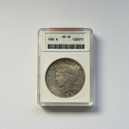 1934-S Peace Dollar San Francisco ANACS MS 60 $1 Silver Coin