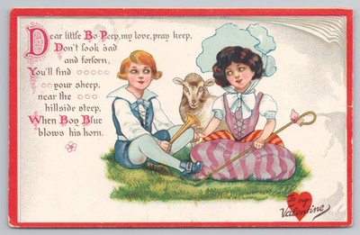 c1908 Tuck Little Bo-Peep & Boy Blue Valentine, Little Nursery Lovers No. 9
