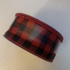 Buffalo Check Plaid Ribbon Black and Red Wired, 1.5  x 30 Ft