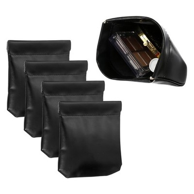 4Pcs, Squeeze Coin Purse Pouch Small Leather Change Purse Black