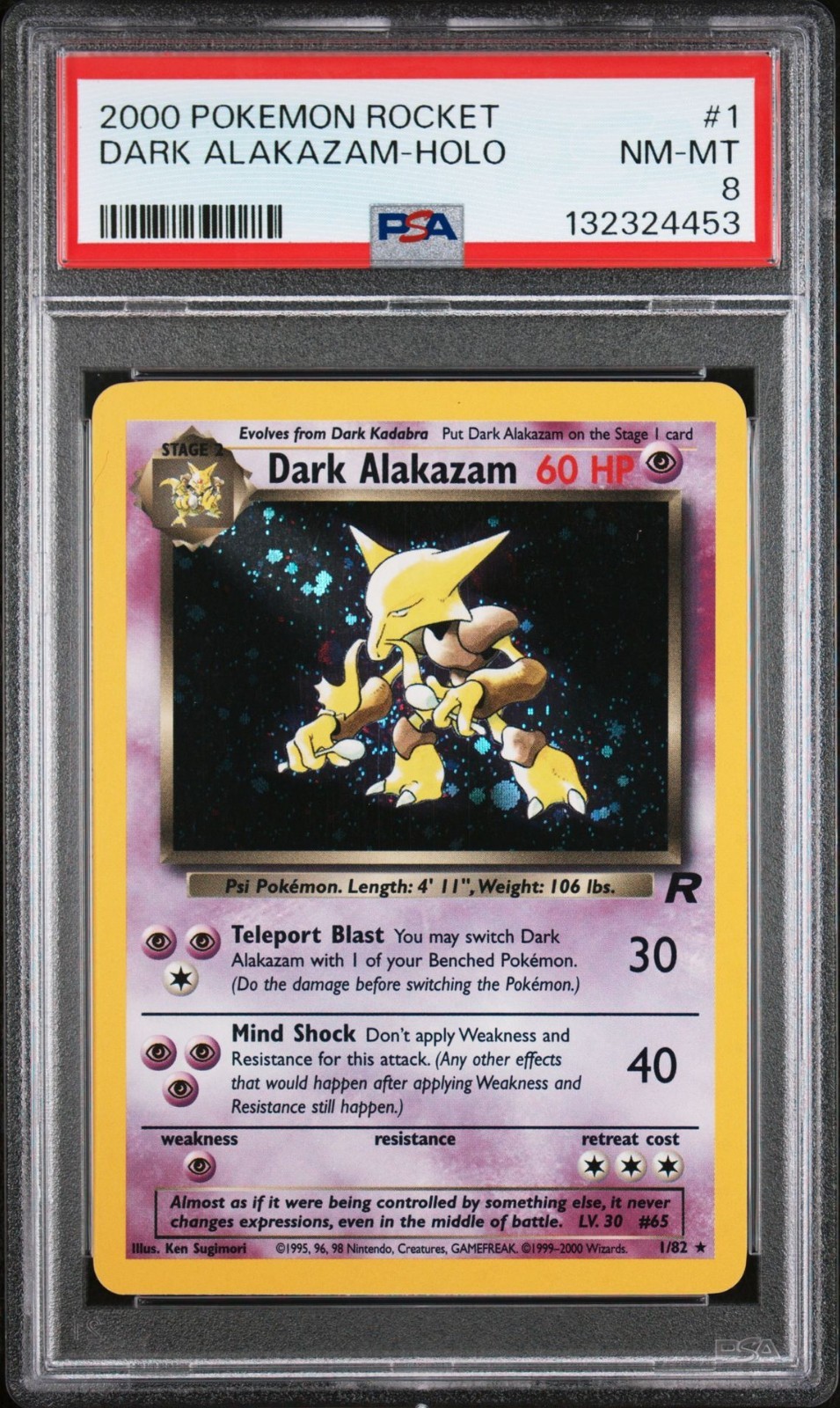 Pokemon TCG PSA 8 Dark Alakazam 1/82 Team Rocket Holo WOTC