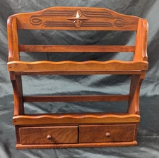 Vintage Wood SPICE RACK w Drawers Starburst MCM Brass Accents 12x12