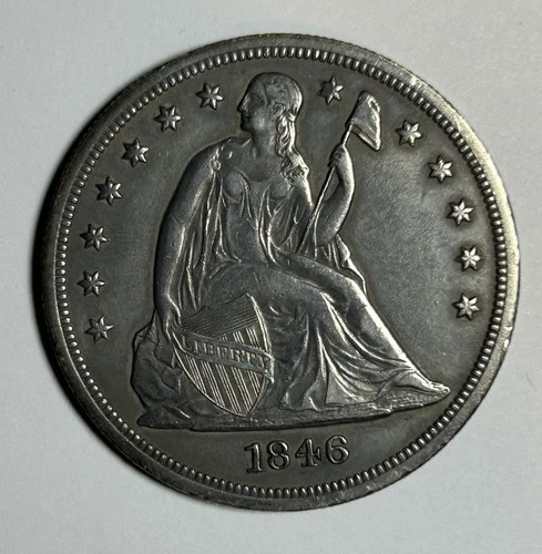 1846 Seated Liberty Dollar $1 US Silver Coin Original Uncleaned AU
