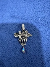 Kirk’s Folly Silver Tone Double Cherub Crystal Necklace Pendant Enhancer, 2in L