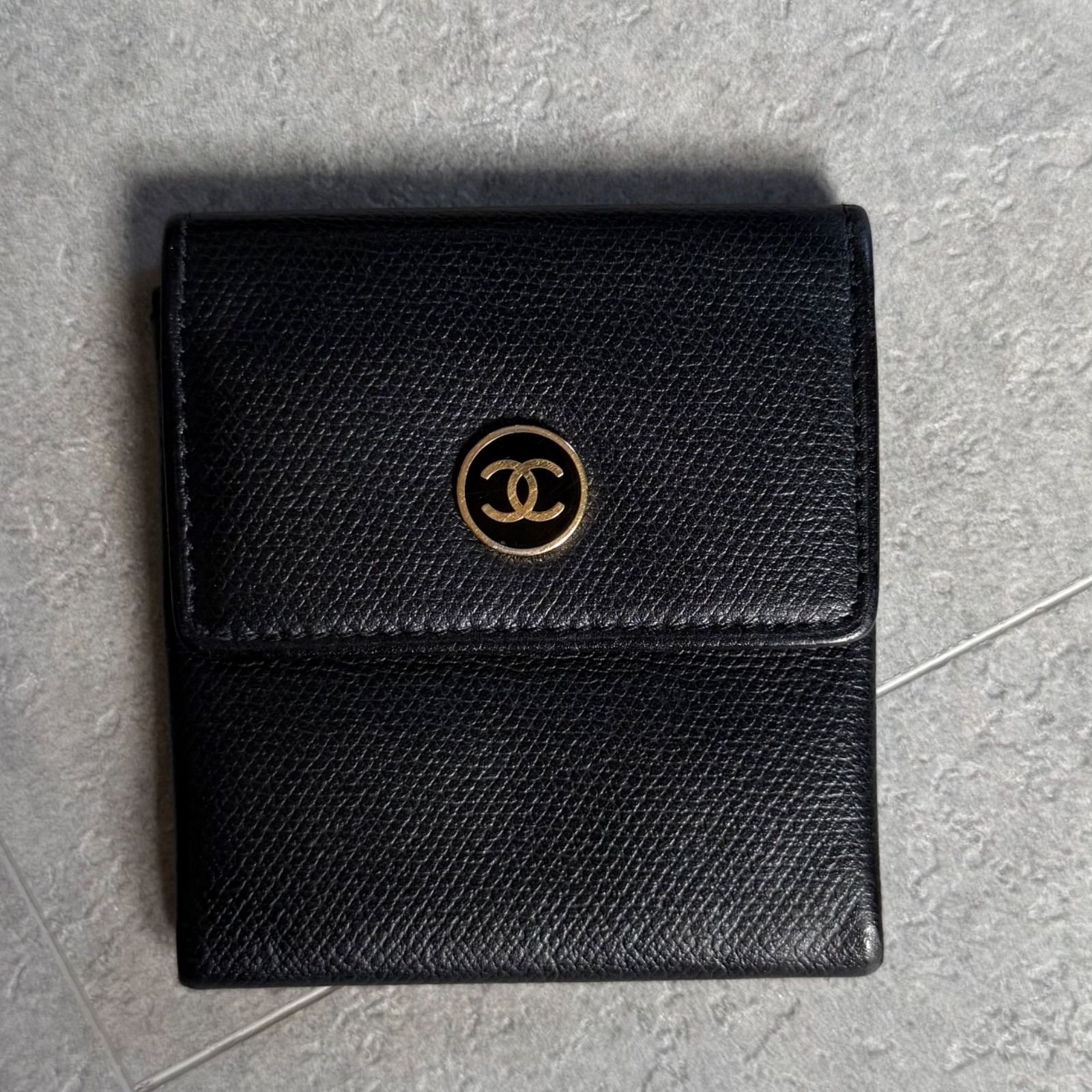 CHANEL Button Coco Mark Leather Coin Case Black G… - image 2