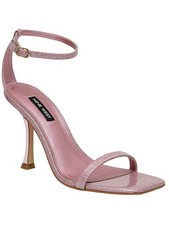 NINE WEST Womens Pink Glitter Metallic Heel Yess Square Toe Flare Sandals 8.5 M