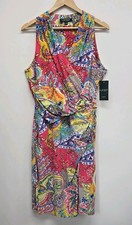 NWT Lauren Ralph Lauren Sleeveless Faux Wrap Dress Size 12 Paisley Lined Stretch