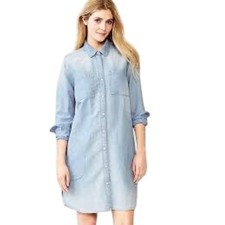 NWT GAP Women's 1969 Linen Denim Shirtdress, Light Indigo, Size XL