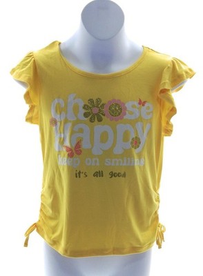 Belle du Jour Girls Large Yellow Choose Happy Flutter Sleeve Graphic Top