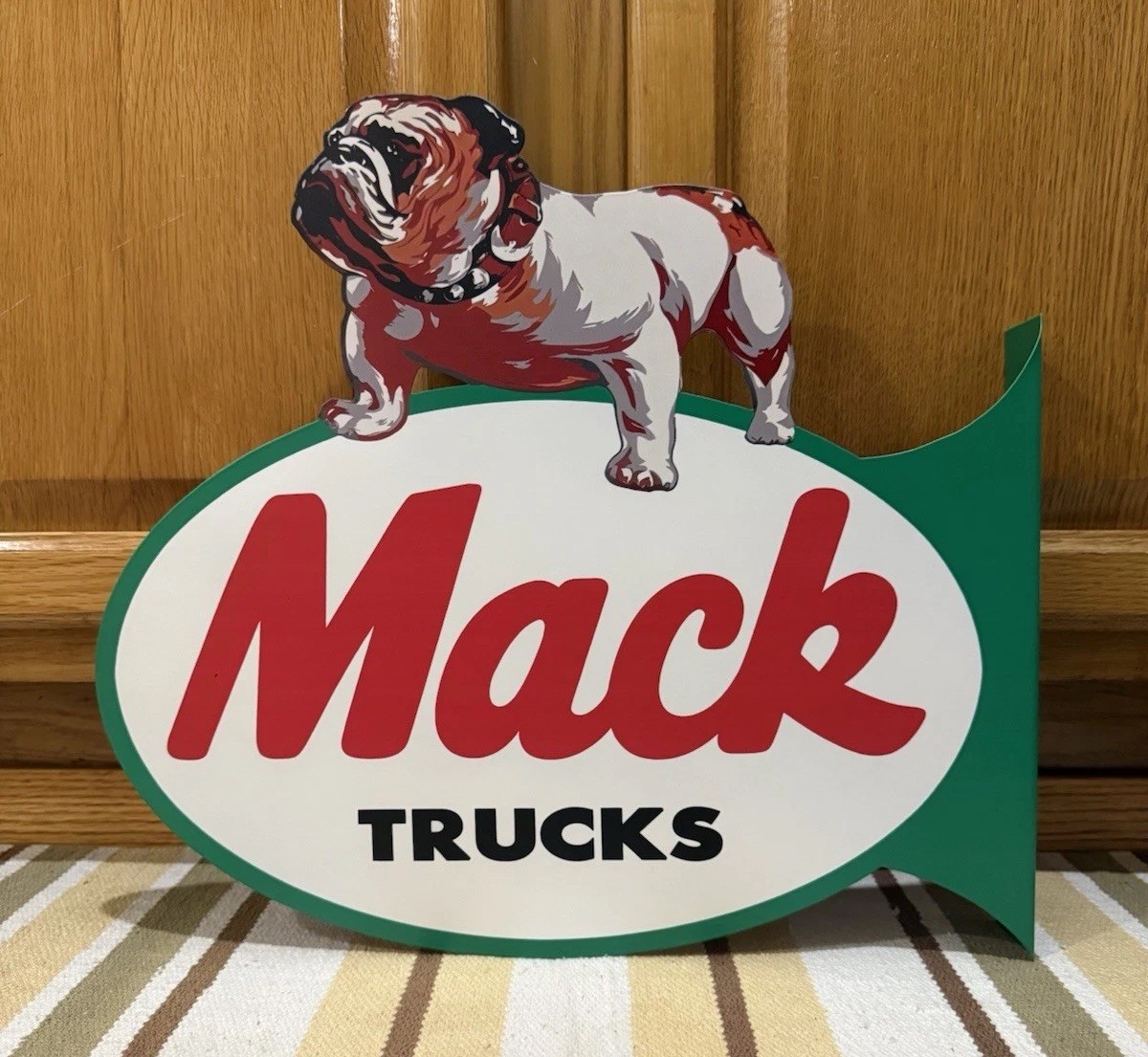 Mack Trucks Flange Sign 2 Sided Gas Oil Parts Bull Dog Vintage