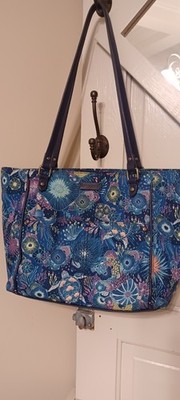 SAKROOTS Blue Seascape Purse Shoulder Tote Travel Bag 12'' Seashells Handbag